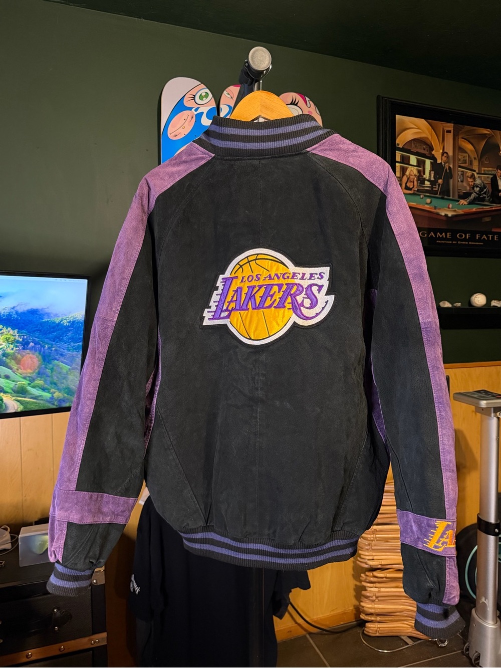 VINTAGE LOS ANGELES LAKERS NBA G-III CARL BANKS LEATHER SUEDE JACKET XXL